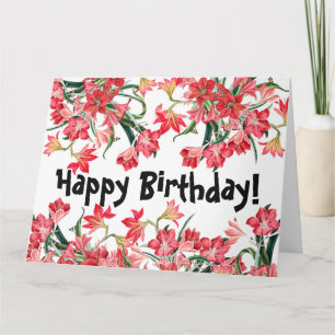 Red Amarylis Flores Floral Tarjeta de cumpleaños g
