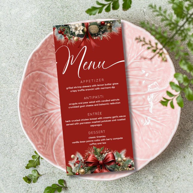 Red and Gold Christmas Holiday Dinner Menu Card (Subido por el creador)