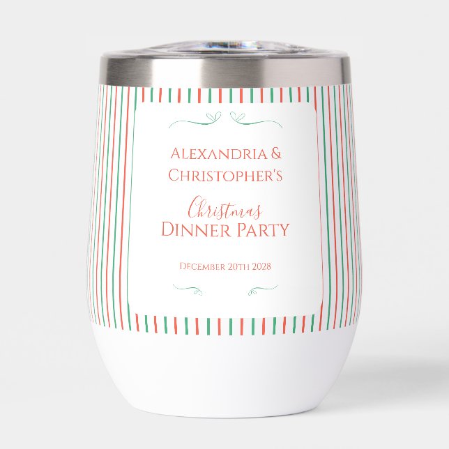 Red and Green Stripe Christmas Dinner Party Favor (Frente)