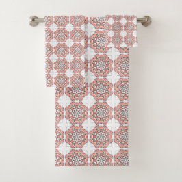 Red and white geometric patterned