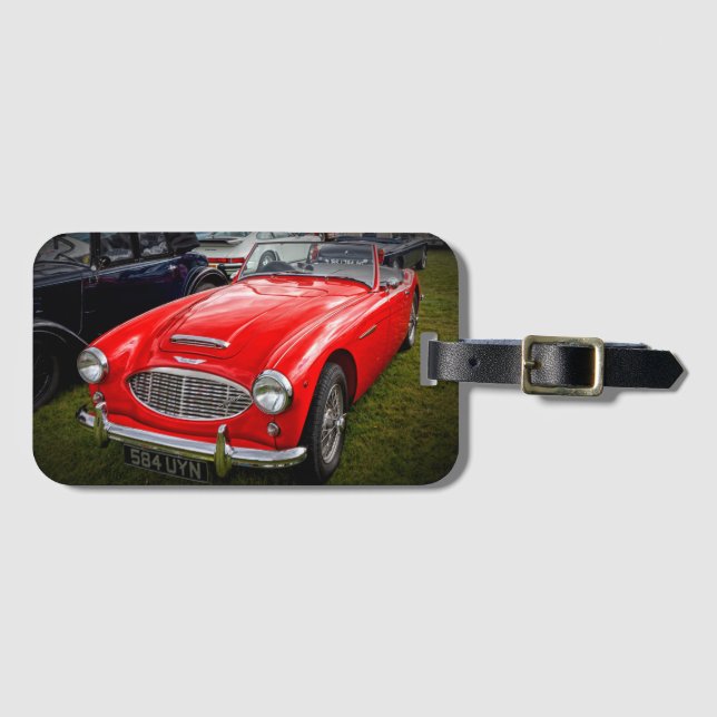 Red Austin Healey 3000 clásico etiqueta de equipaj (Anverso horizontal)