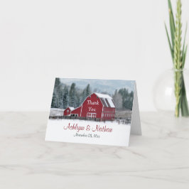 Red Barn in Winter Tarjeta de agradecimiento