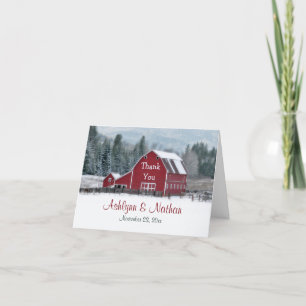 Red Barn in Winter Tarjeta de agradecimiento