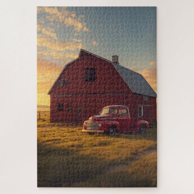 Red Barn Old Truck Jigsaw Puzzle (Vertical)