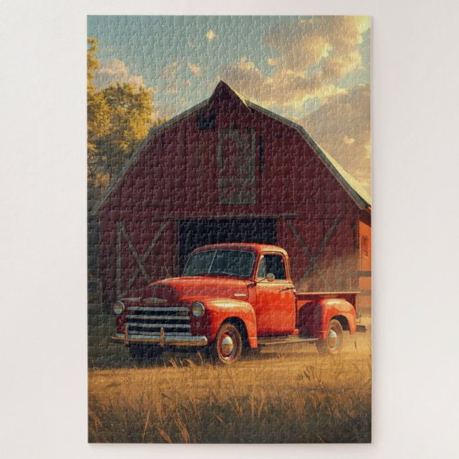 Red Barn Old Truck Jigsaw Puzzle (Vertical)