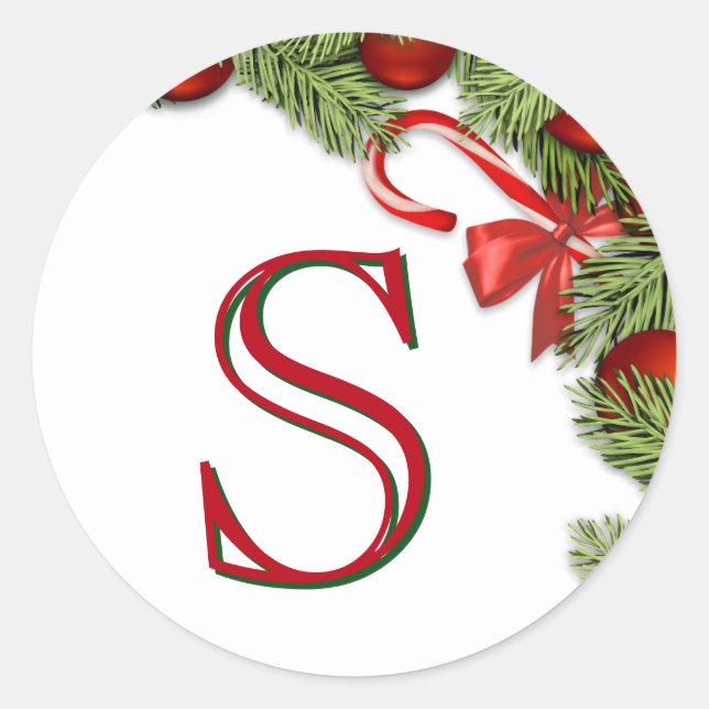 Red Baubles Pine deja Sello para sobres a Navidade (Anverso)