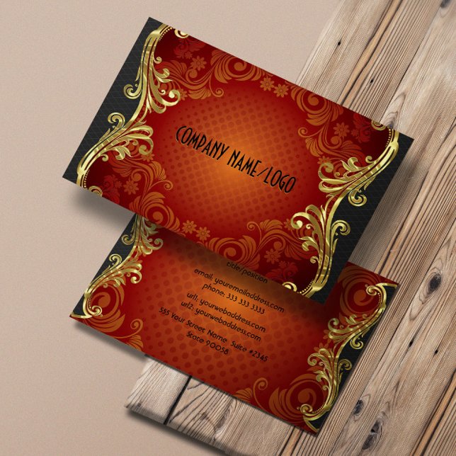 Red Black And Gold Swirls Plantilla De Tarjeta De  (Subido por el creador)