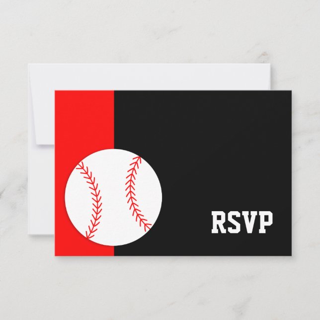 Red Black Baseball Bar Mitzvah RSVP (Anverso)