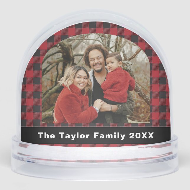 Red & Black Buffalo Plaid Family Photo Christmas (Anverso)