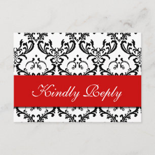 Red Black Damask Wedding RSVP