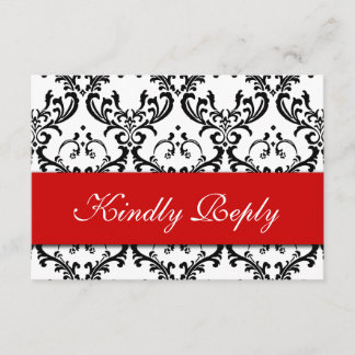 Red Black Damask Wedding RSVP