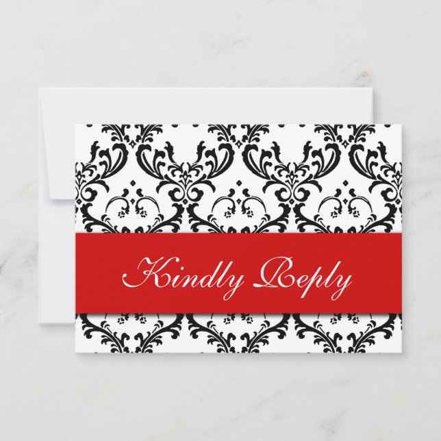 Red Black Damask Wedding RSVP (Anverso)