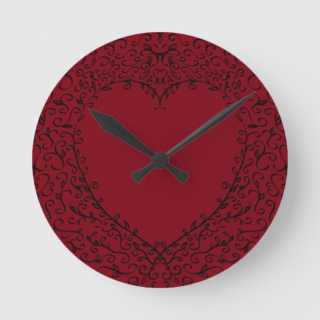 Red Black Elegant Heart Gothic Boda Reloj (Anverso)