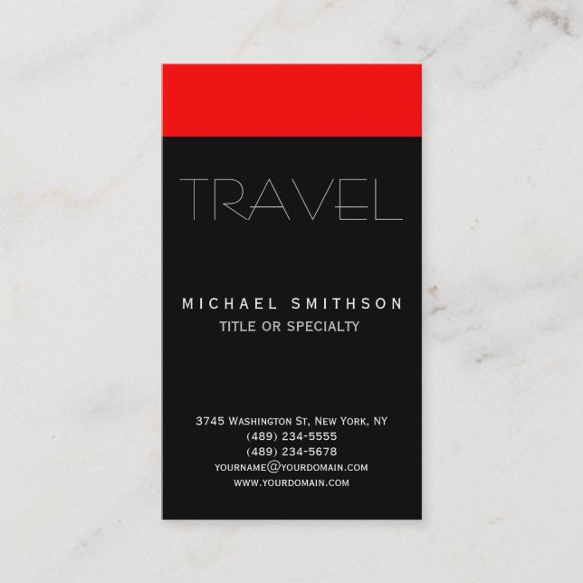 Red Black Modern Simple Travel Agent Tarjeta de Ne (Anverso)