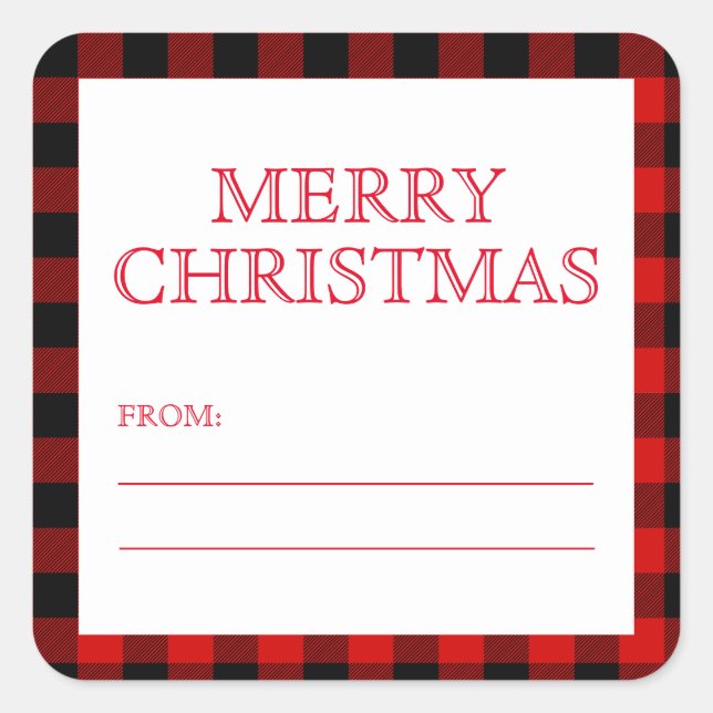 Red Black Plaid Merry Christmas Gift Tag Pegatinas (Anverso)