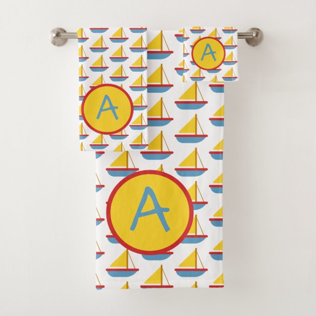 Red Blue and Yellow Toy Sailboat Monogram (In situ)
