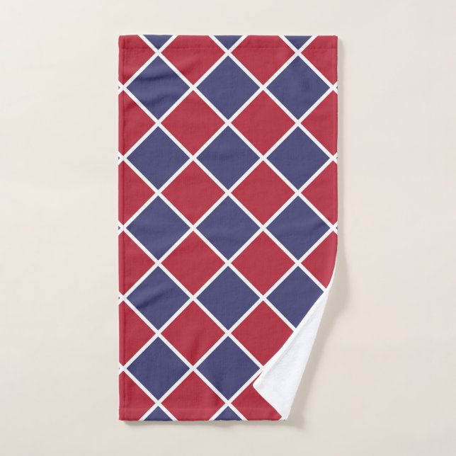 Red Blue White Harlequin Diamond Checker Pattern (Toalla de mano)