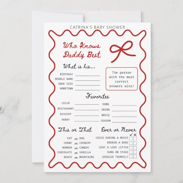 Red Bow Baby Shower - Nombre editable, Invitación  (Anverso)