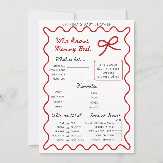 Red Bow Baby Shower - Nombre editable, Invitación  (Anverso)