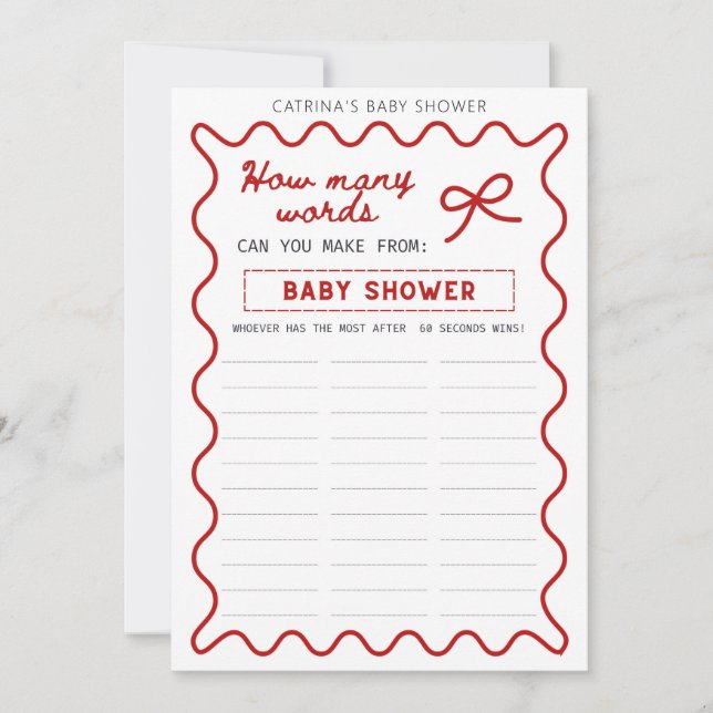 Red Bow Baby Shower - Nombre editable, Invitación  (Anverso)