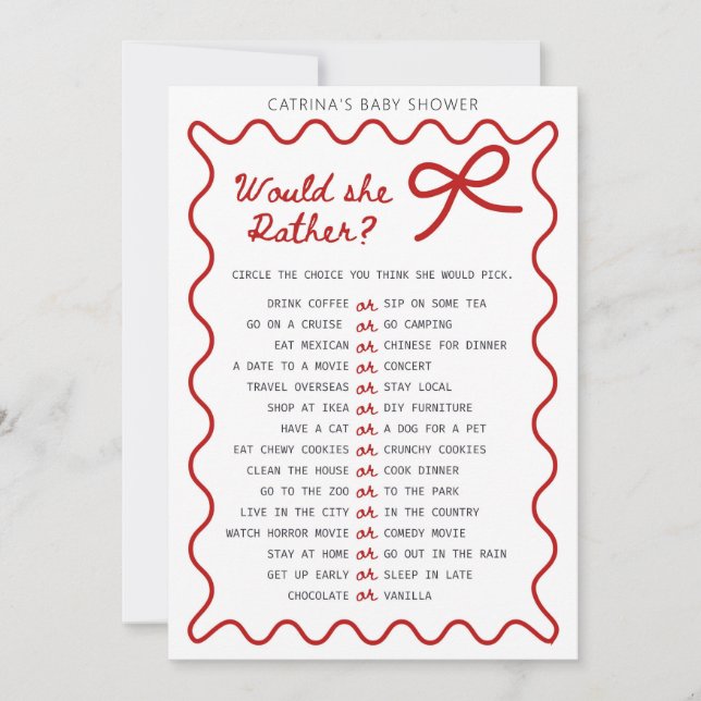 Red Bow Baby Shower - Nombre editable, Invitación  (Anverso)