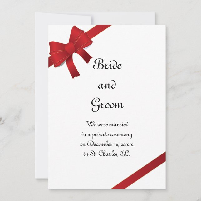 Red Bows Winter Marriage / Invitación Elopement (Anverso)