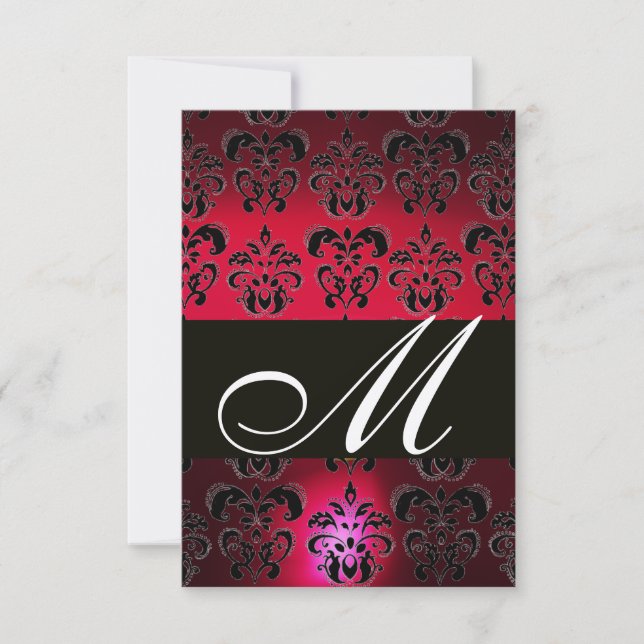 RED BURGUNDY BLACK DAMASK MONOGRAM RSVP champagne (Anverso)