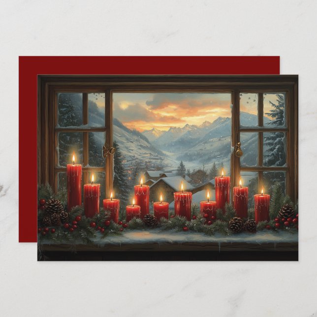 Red Christmas Candles Pine Cones Red Berries (Anverso / Reverso)