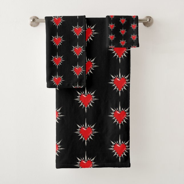 Red Chrome Spiked Heart Sigil Towel Set (In situ)