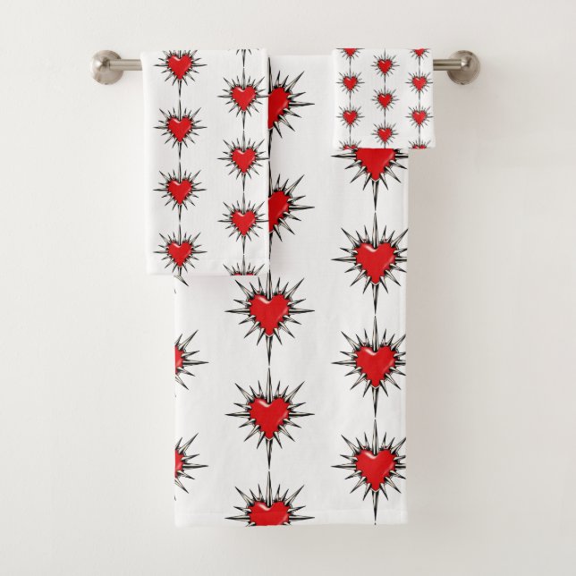 Red Chrome Spiked Heart Sigil Towel Set (In situ)