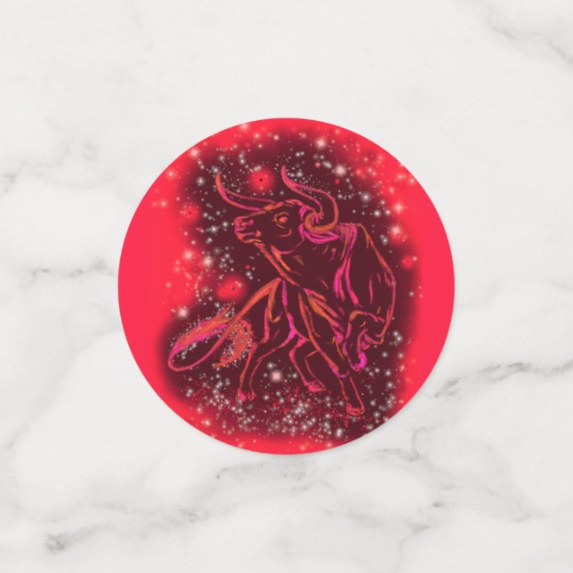 Red Confetti Bull Running At Starry Night (Anverso pequeño)