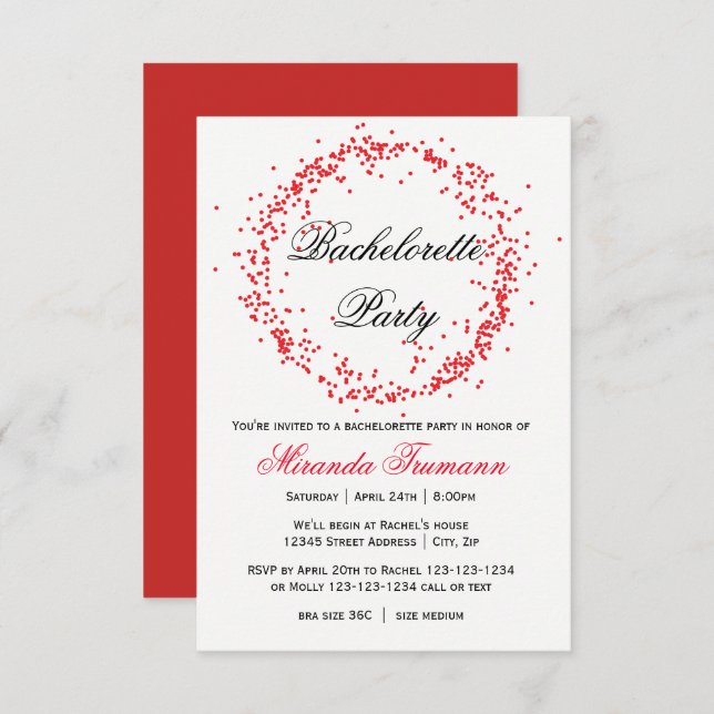 Red Confetti - Invitación a la Bachelorette 3x5 (Anverso / Reverso)