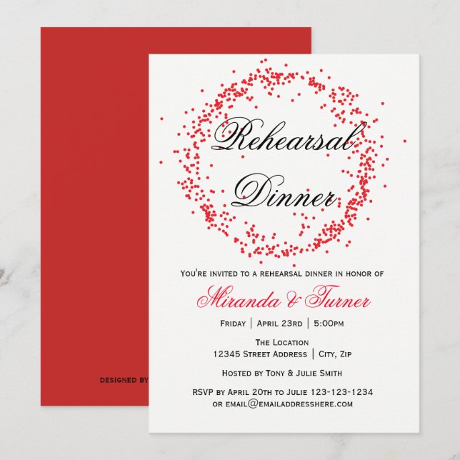 Red Confetti - Invitación a la cena de ensayo (Anverso / Reverso)