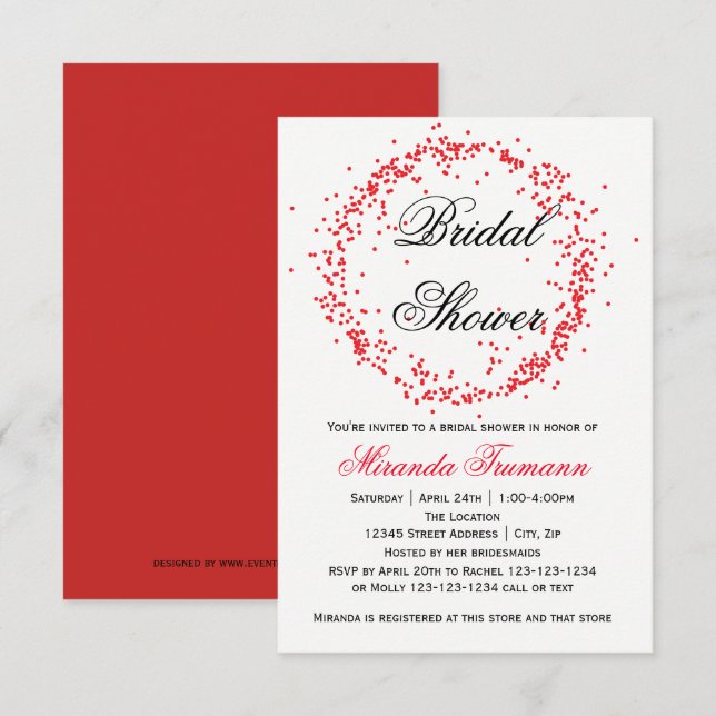 Red Confetti - Invitación a la ducha de novia 3x5 (Anverso / Reverso)