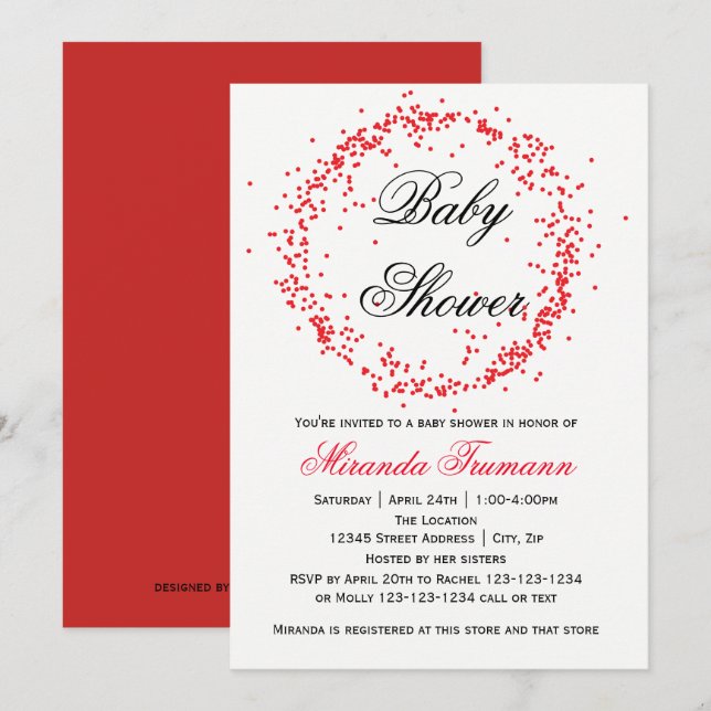Red Confetti - Invitación de Baby Shower (Anverso / Reverso)