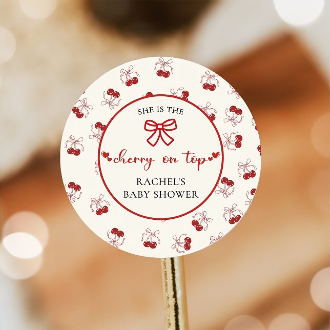 Red Coquette Cherry Baby Shower Pegatina (Subido por el creador)