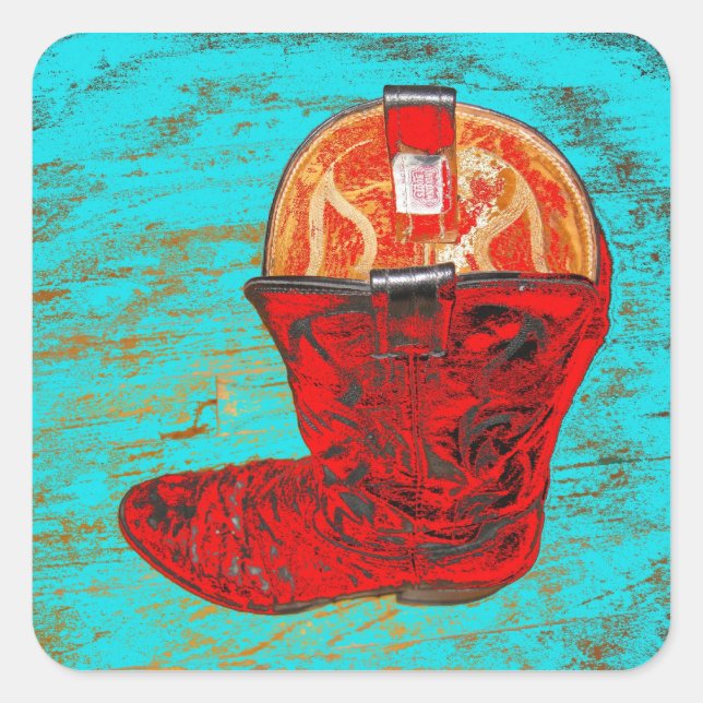Red Cowboy Boots Pegatinas fondo turquesa (Anverso)