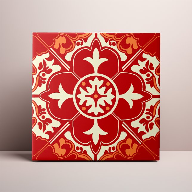 Red Cream and Orange Azulejo Mandala (Subido por el creador)
