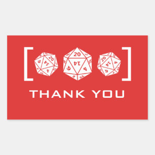 Red D20 Dice Gamer Gracias Pegatinas