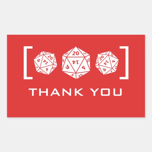 Red D20 Dice Gamer Gracias Pegatinas (Anverso)
