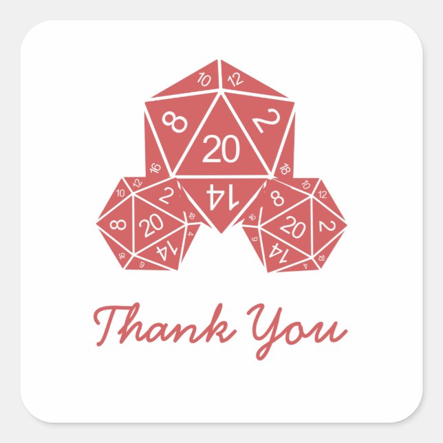 Red D20 Dice Gracias Pegatinas (Anverso)
