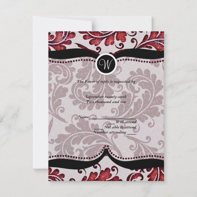 Red Damask Paisley Wedding RSVP (Anverso)