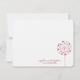 Red Dandelions Love Hearts Boda Gracias Tarjeta
