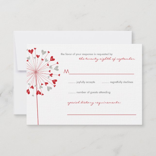 Red Dandelions Love Summer Wedding Tarjeta RSVP