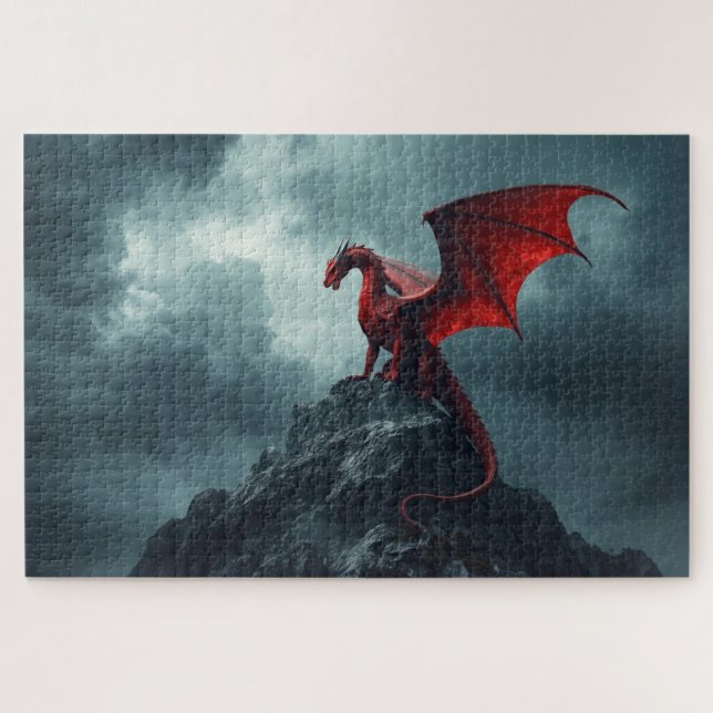 Red Dragon On Cliff Jigsaw Puzzle (Horizontal)