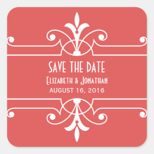 Red Fancy Ornamental Save the Date Pegatinas