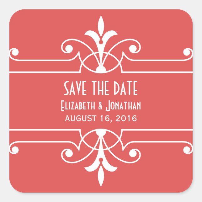 Red Fancy Ornamental Save the Date Pegatinas (Anverso)