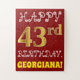 Red, Faux Gold 43rd Birthday + Custom Name Puzzle