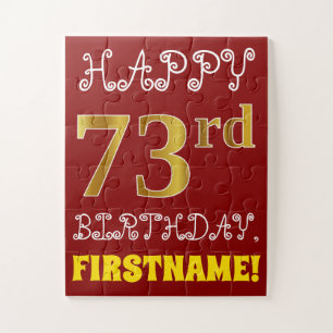 Red, Faux Gold 73 cumpleaños + Custom Name Puzzle