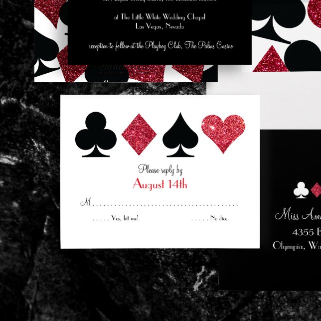 Red Faux Purpurinas Las Vegas Wedding RSVP Tarjeta (Subido por el creador)